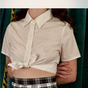 Leg Avenue Classic White Button down short sleeve Blouse